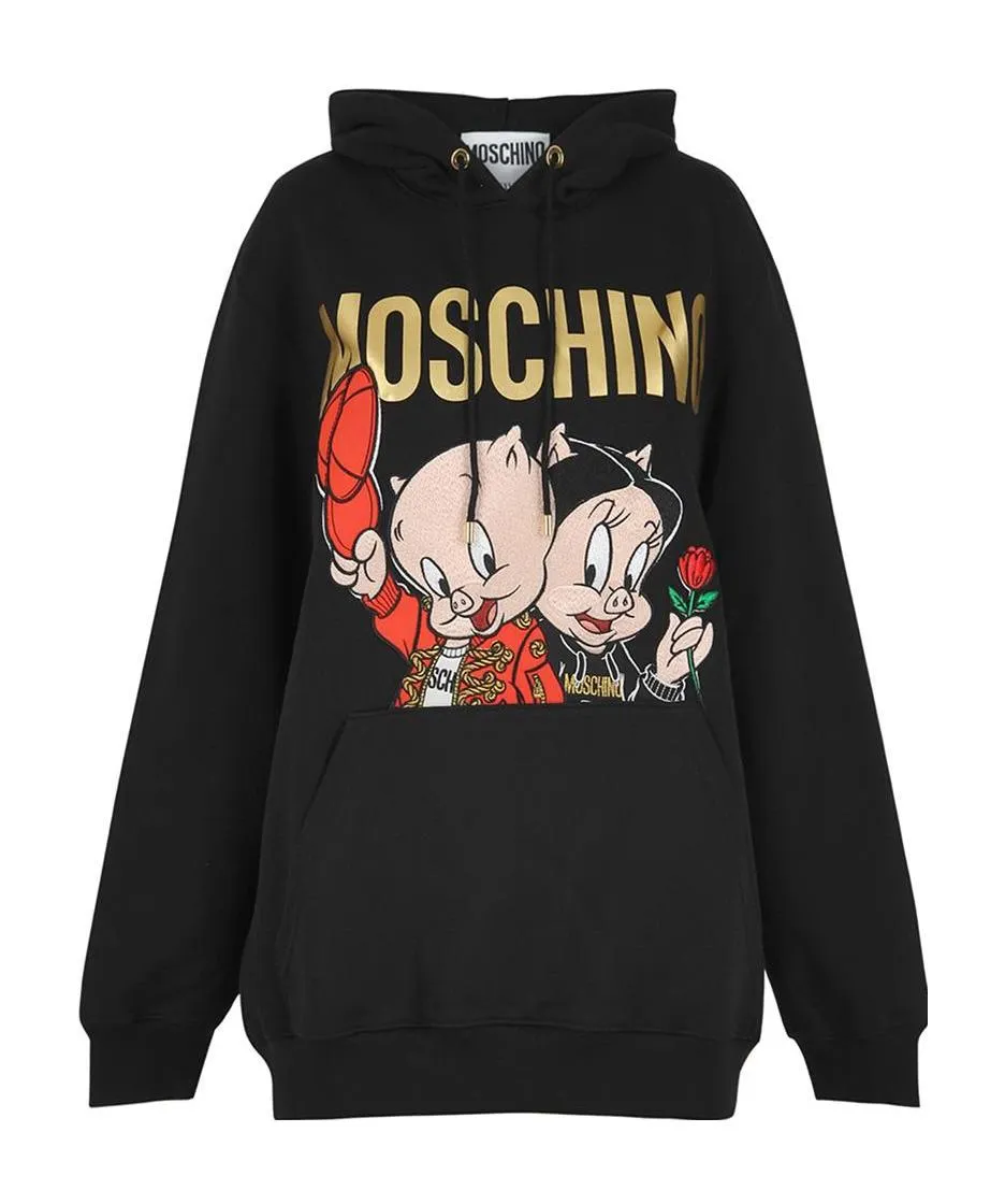 Black Piggy Oversize Hooded Sweater