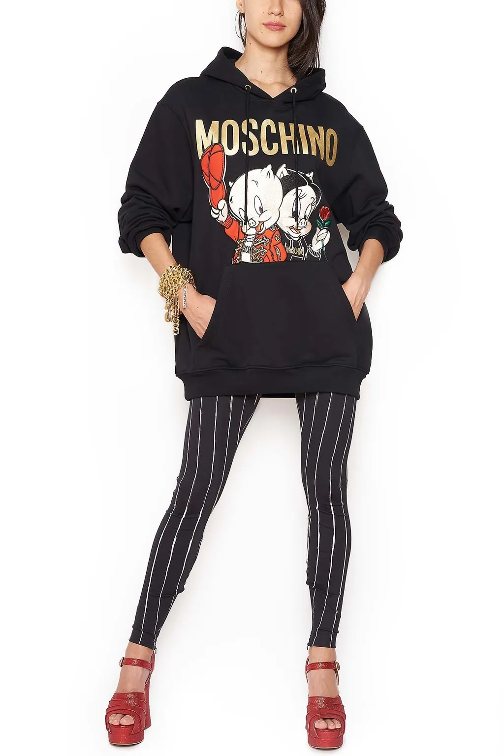 Black Piggy Oversize Hooded Sweater