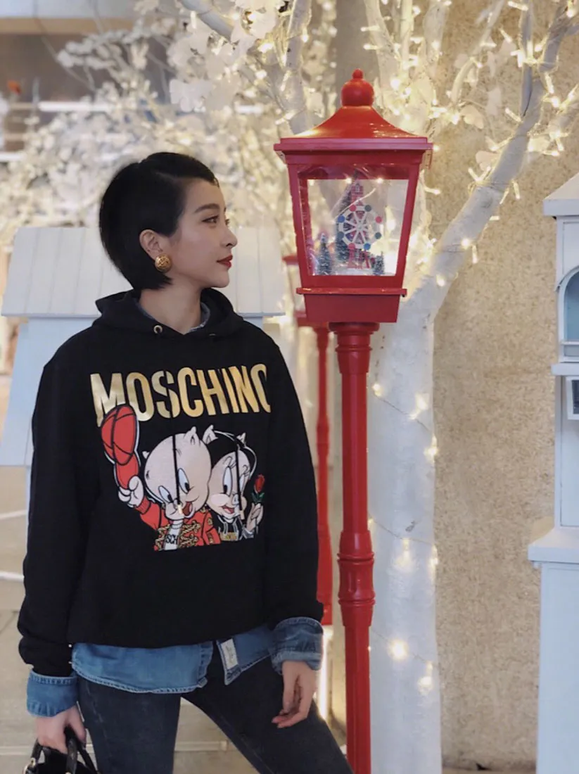 Black Piggy Oversize Hooded Sweater