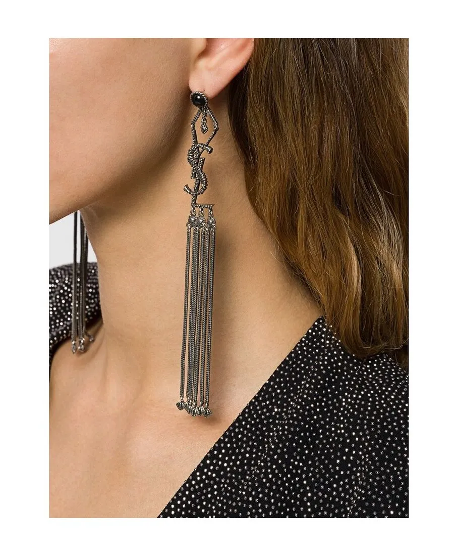 Saint Laurent Logo Monogram Drop Earrings