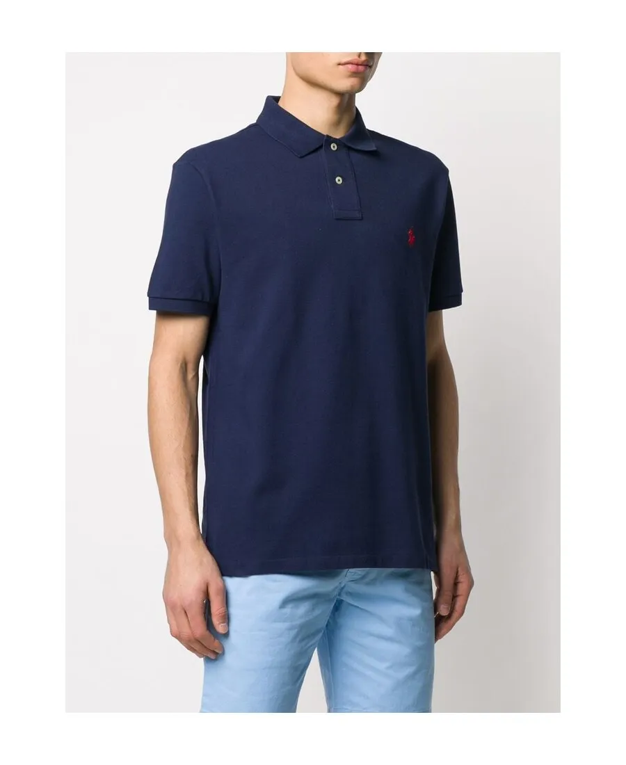 Navy Blue Logo Embroidered Polo Shirt