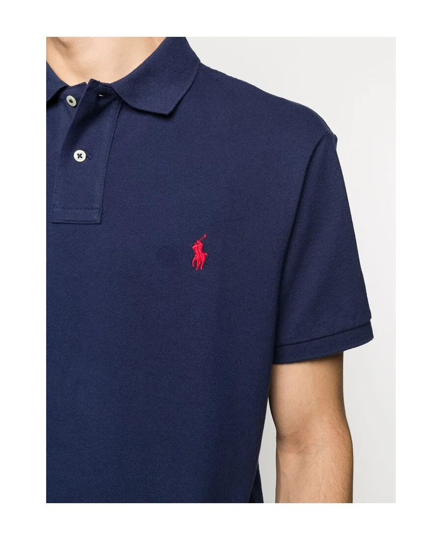 Navy Blue Logo Embroidered Polo Shirt