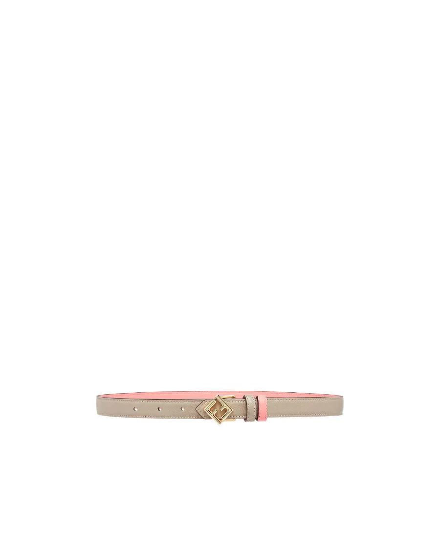 Beige And Pink Leather Reversible Belt