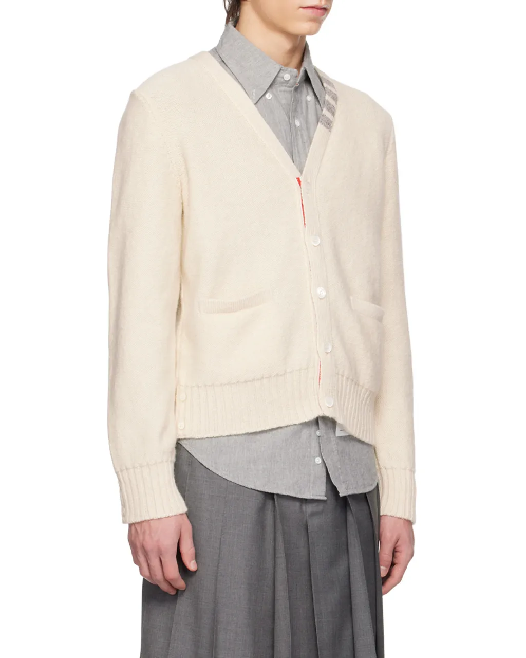 Stripe-Detail V-Neck Cardigan