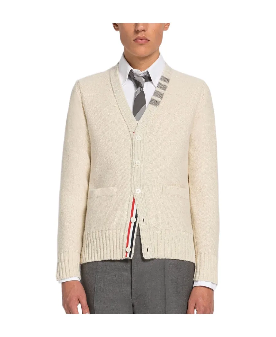 Stripe-Detail V-Neck Cardigan