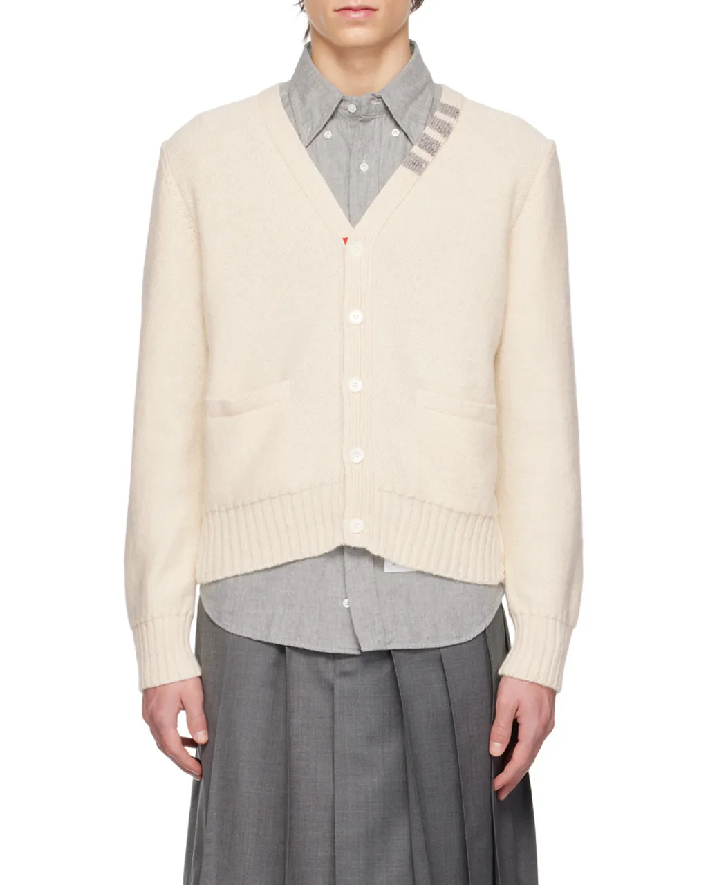 Stripe-Detail V-Neck Cardigan