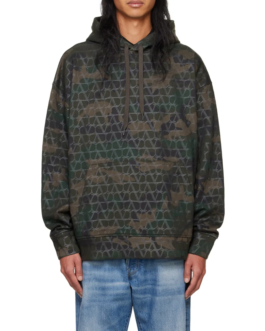 Valentino Camouflage Printed Drawstring Hoodie