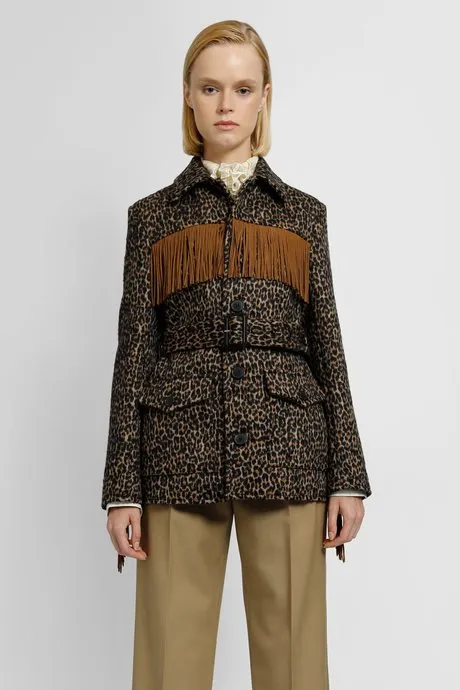 Saint Laurent Leopard Print Fringed Jacket