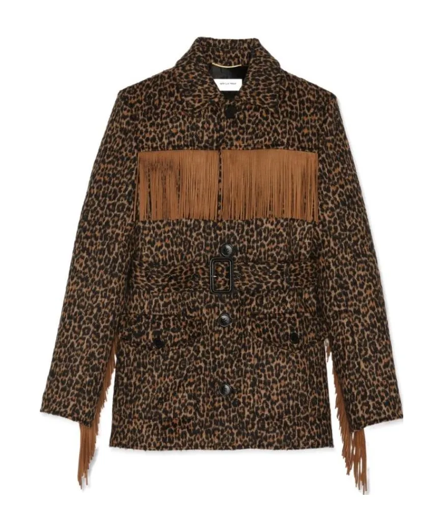 Saint Laurent Leopard Print Fringed Jacket