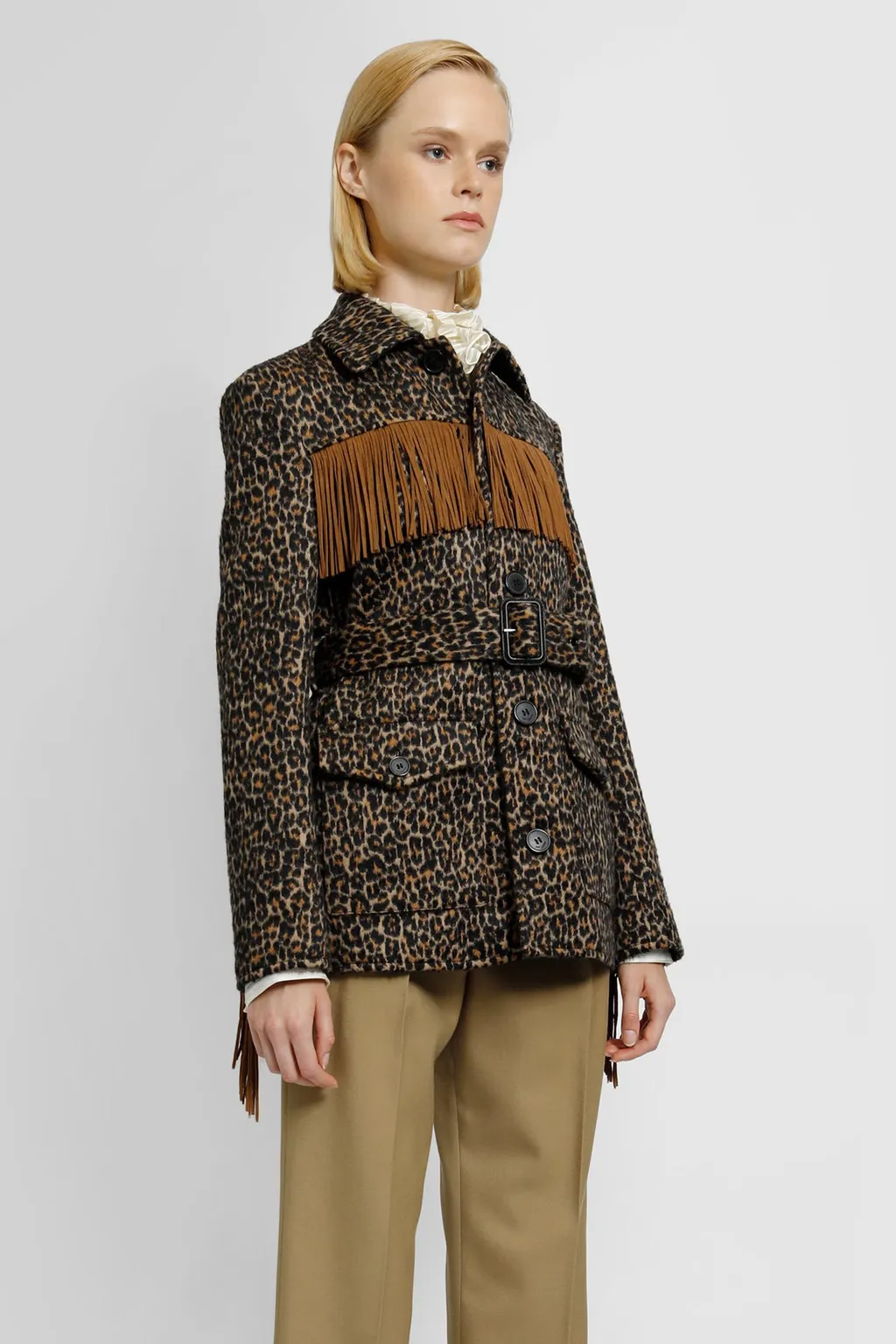 Saint Laurent Leopard Print Fringed Jacket