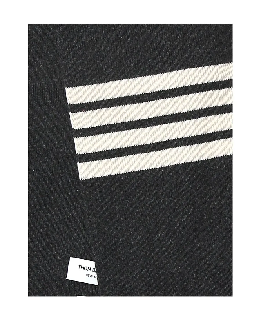 Full Needle Rib Scarf With White 4-Bar Stripe In Cashmere