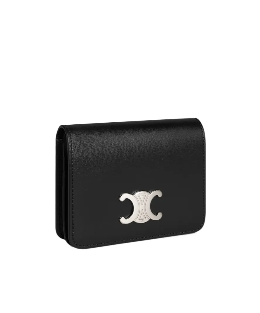 Triomphe Compact Wallet In Shiny Calfskin
