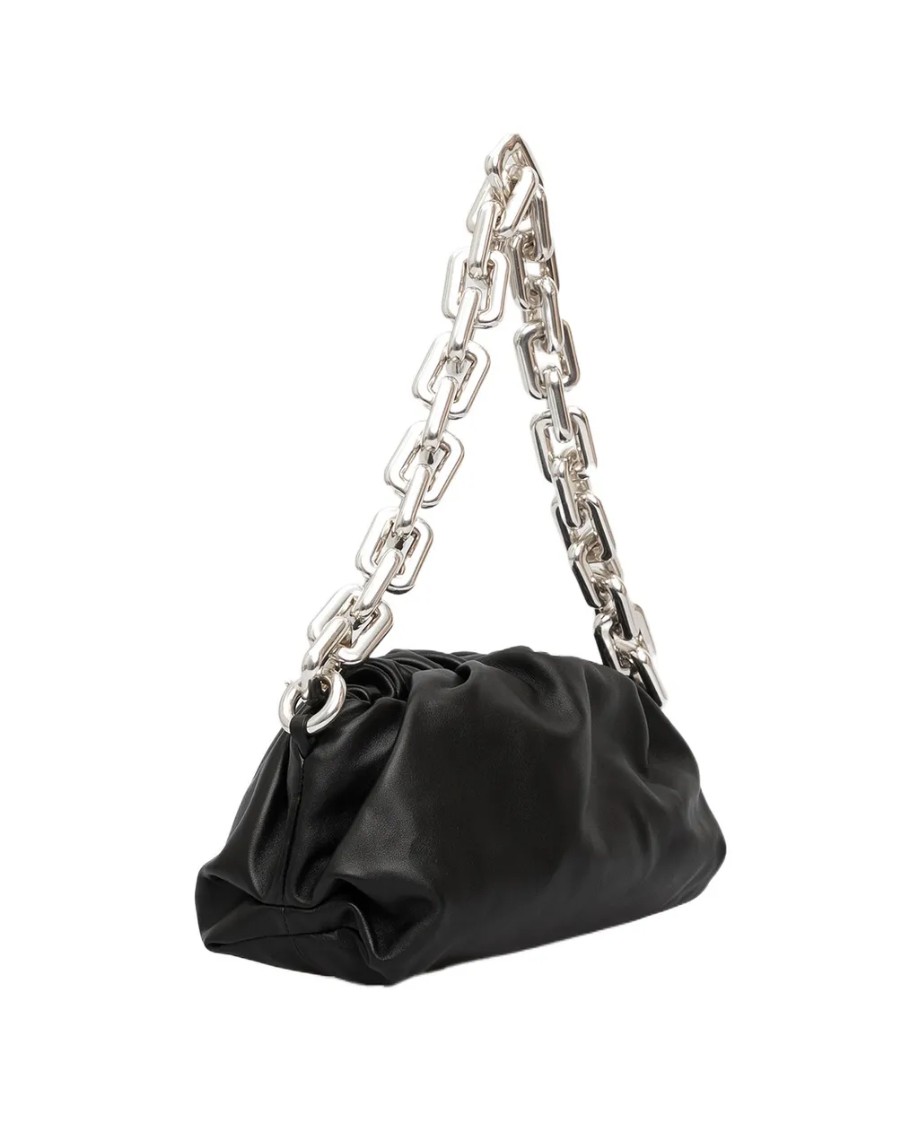 Chain-Trimmed Leather Shoulder Bag