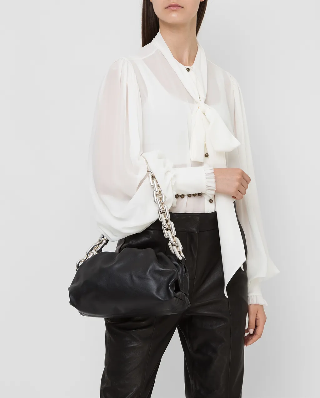 Chain-Trimmed Leather Shoulder Bag