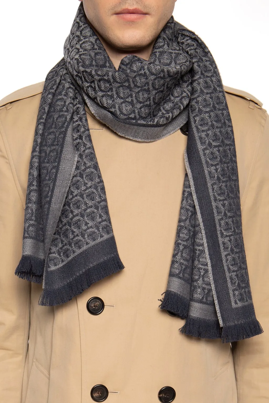 Navy Blue Logo Inlaid Scarf