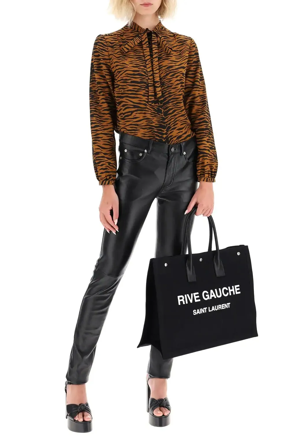 Saint Laurent Rive Gauche Logo Printed Tote Bag