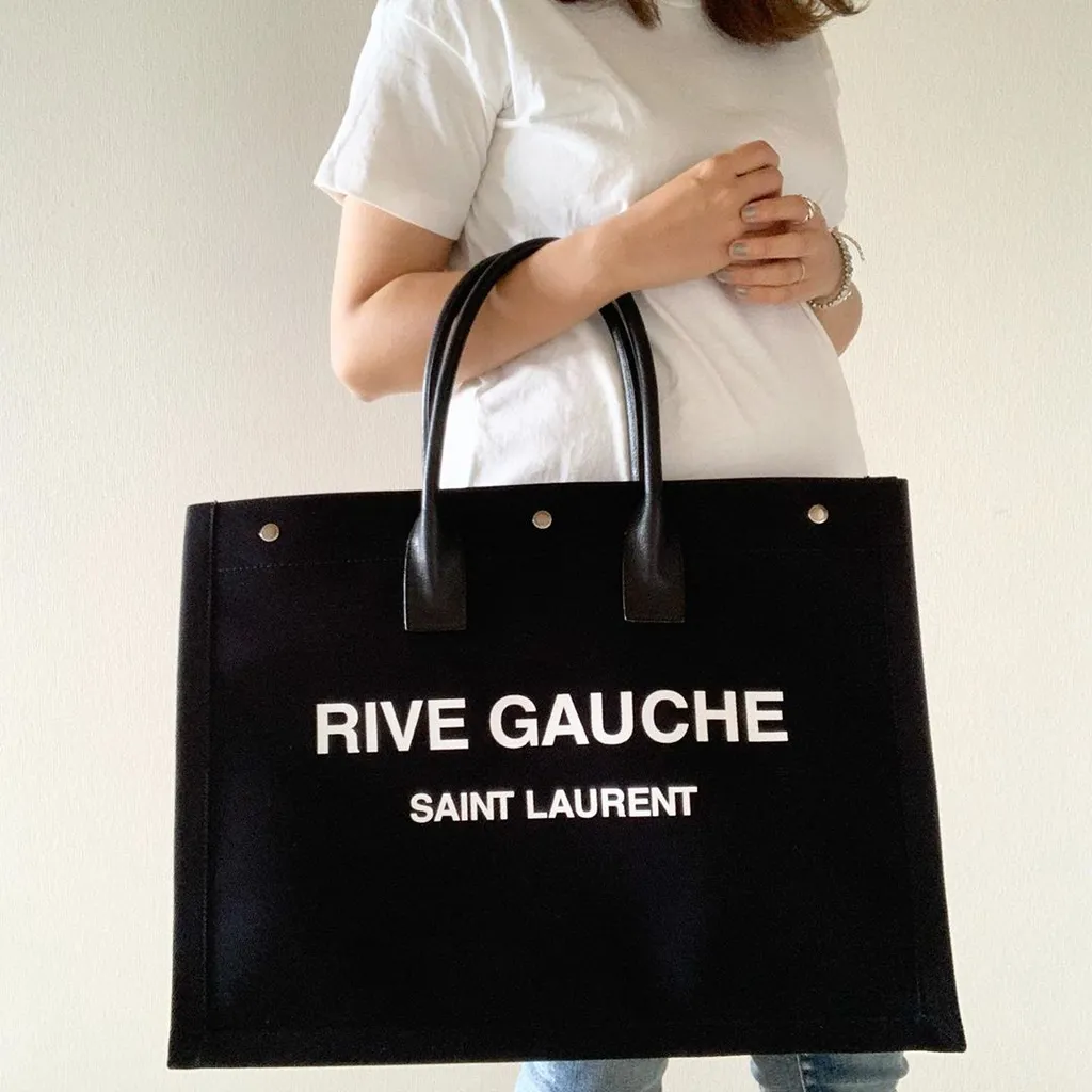 Saint Laurent Rive Gauche Logo Printed Tote Bag