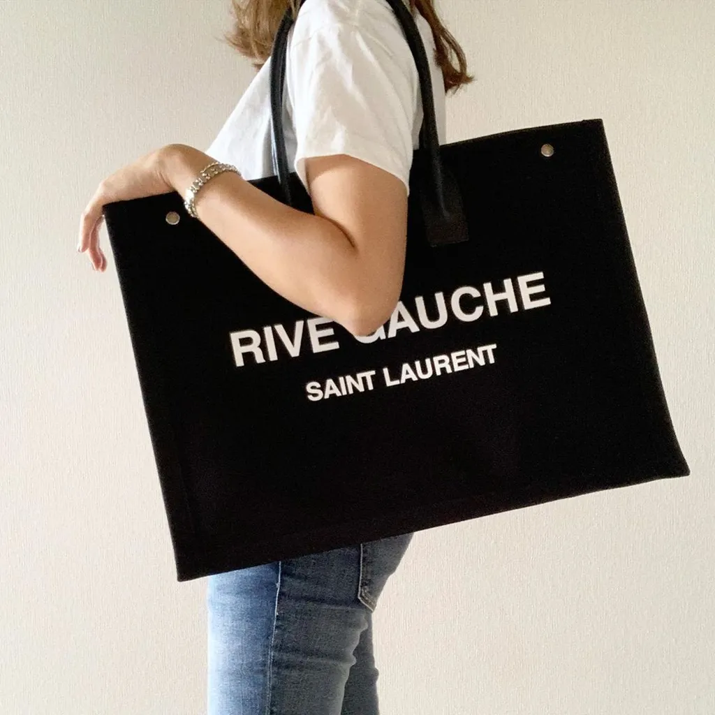 Saint Laurent Rive Gauche Logo Printed Tote Bag