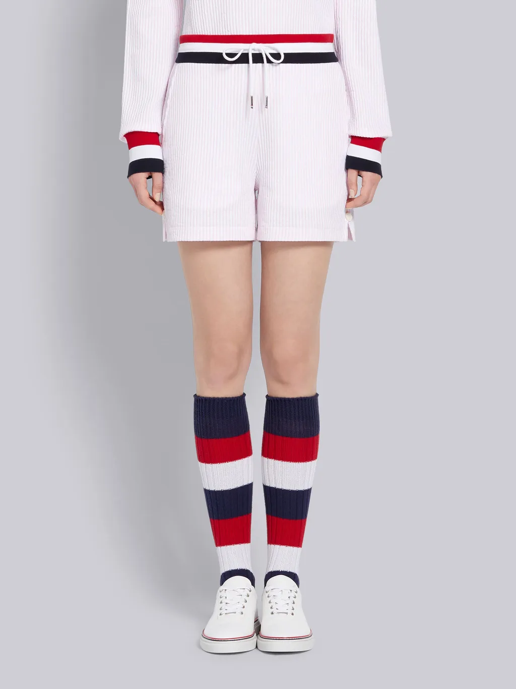 Tricolour-Waistband Seersucker Shorts