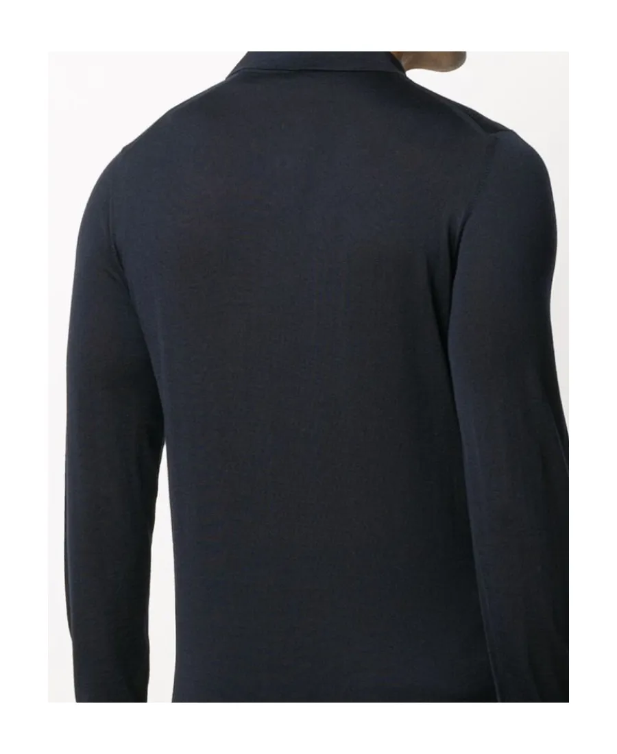 Long Sleeve Wool-Knit Polo Shirt