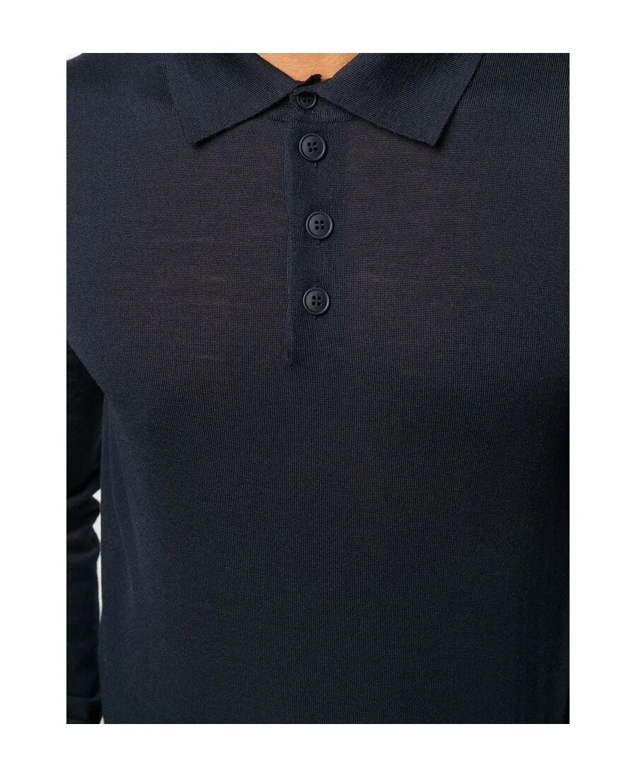 Long Sleeve Wool-Knit Polo Shirt