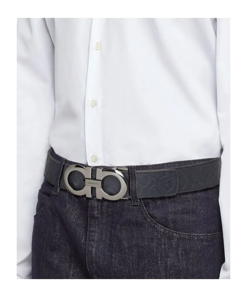Gancini-Buckle Leather Belt