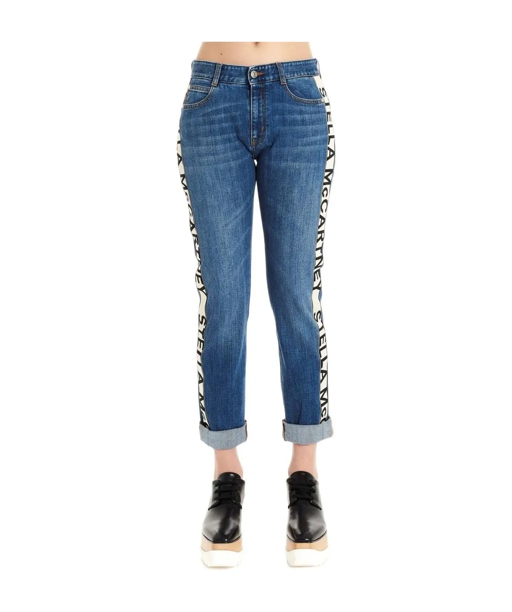 Logo-Stripe Cropped Jeans