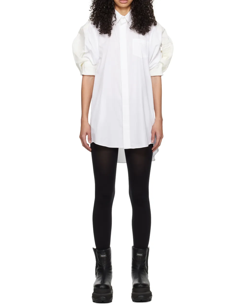 Sacai Short Puff Sleeved Mini Shirt Dress