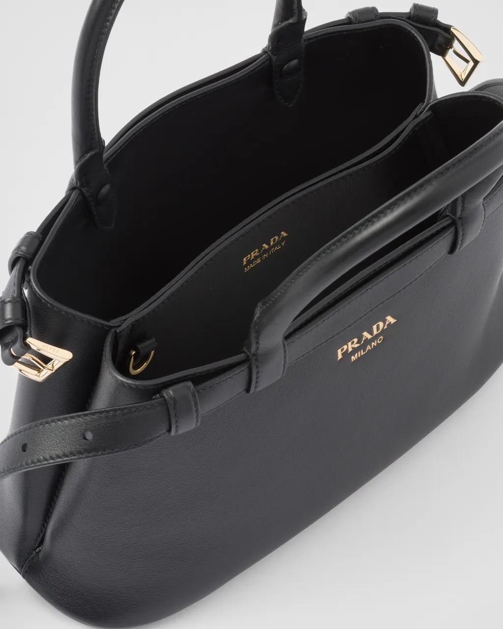Prada Buckle Small Leather Handbag With Double Belt