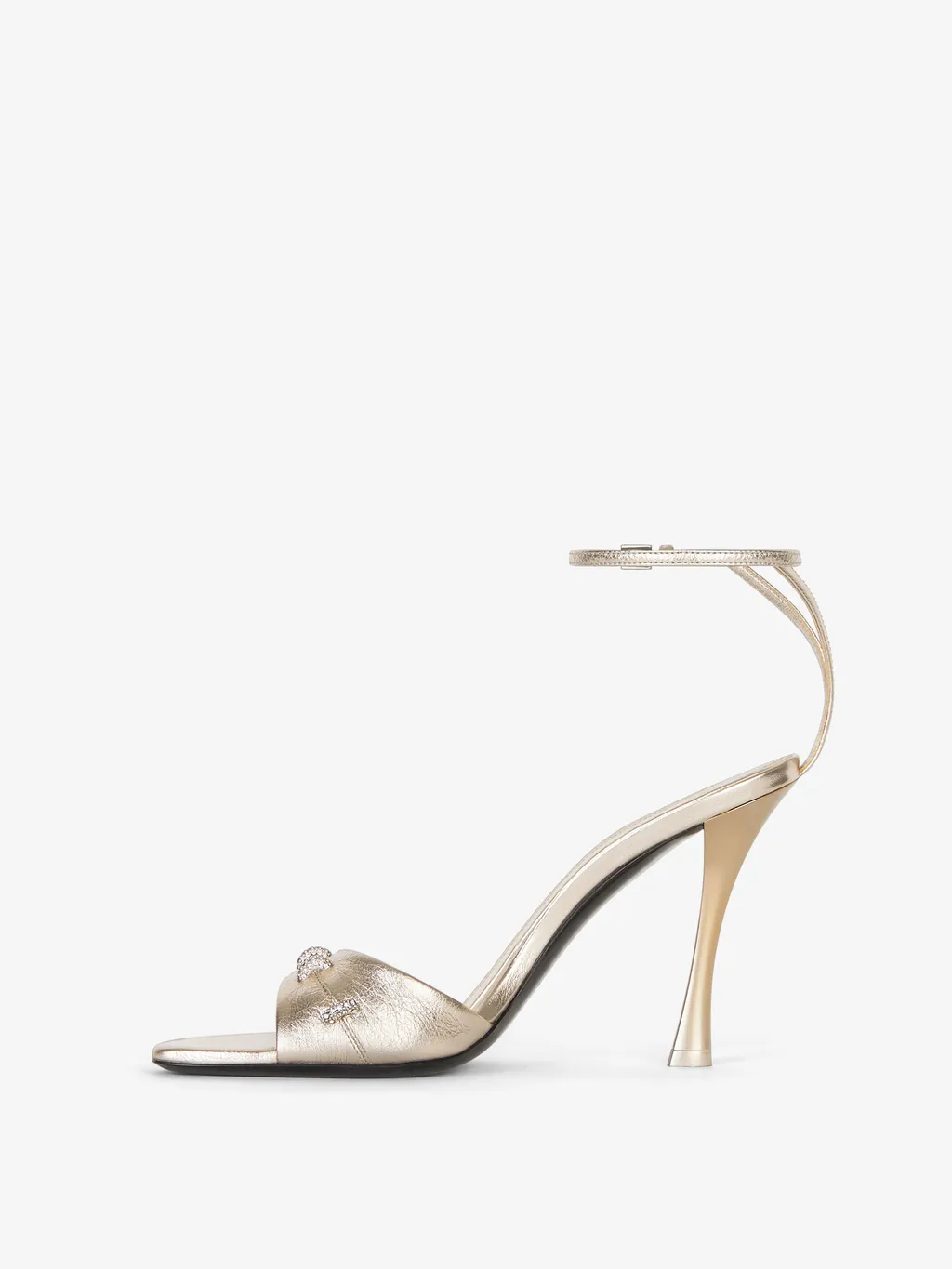Stitch Sandals In Laminated Leather With Crystals