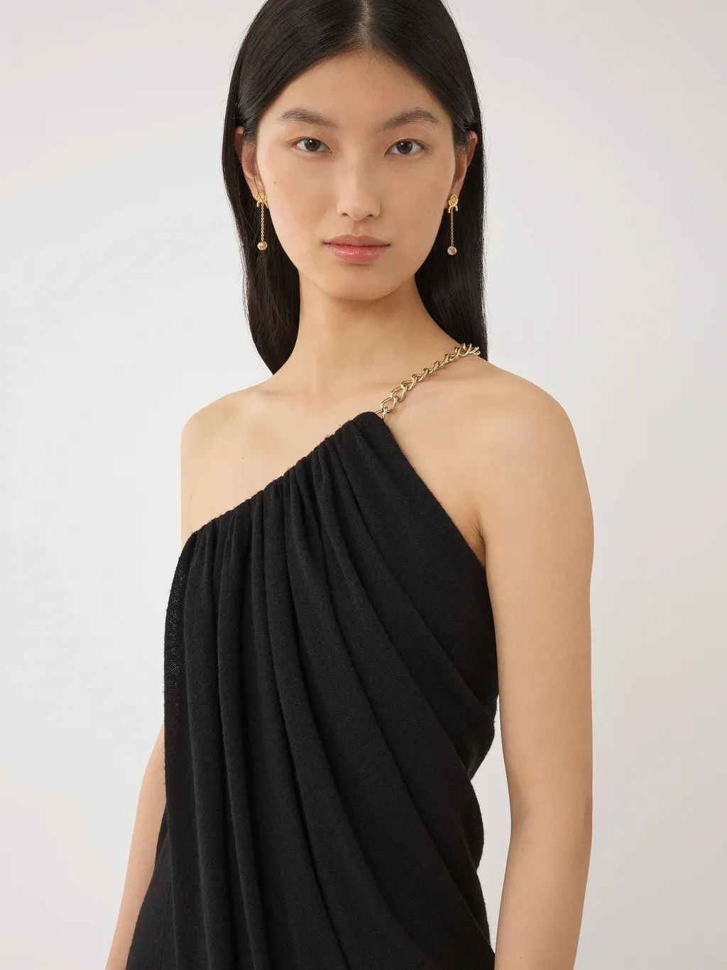 One-Shoulder Wool Midi Dress