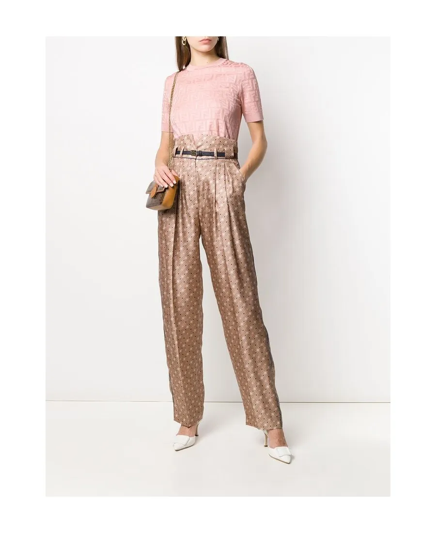 High-Waisted Karligraphy Motif Printed Trousers