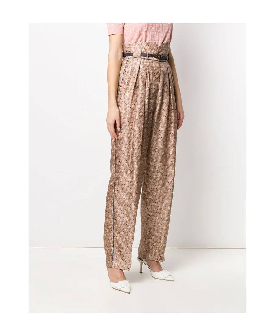 High-Waisted Karligraphy Motif Printed Trousers