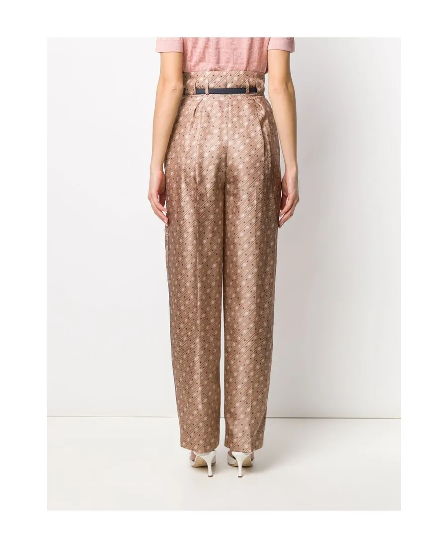 High-Waisted Karligraphy Motif Printed Trousers