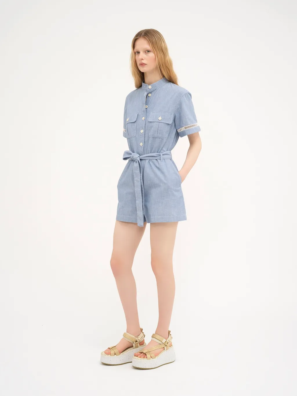 Button-Down Short-Sleeved Jumpsuit
