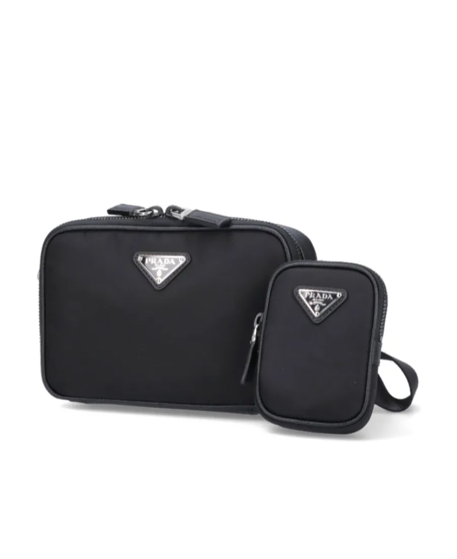 Prada Logo Plaque Brique Zipped Messenger Bag
