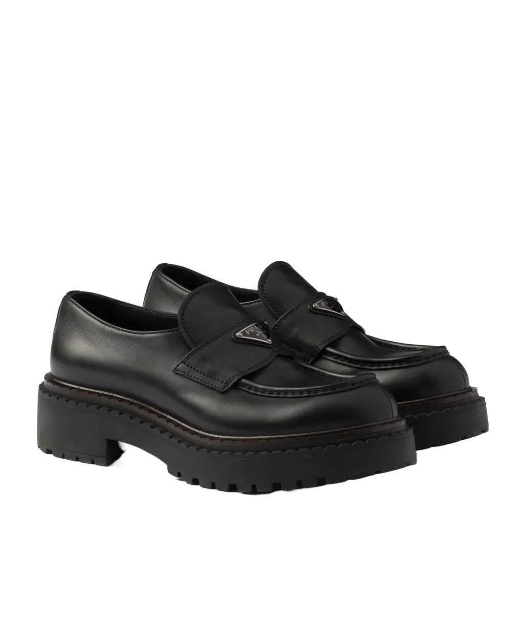 Prada Logo Plaque Slip-On Loafers