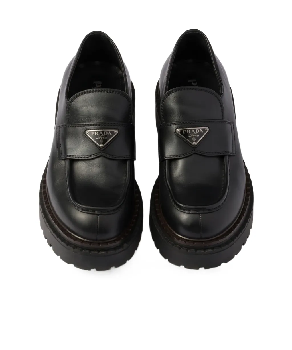 Prada Logo Plaque Slip-On Loafers