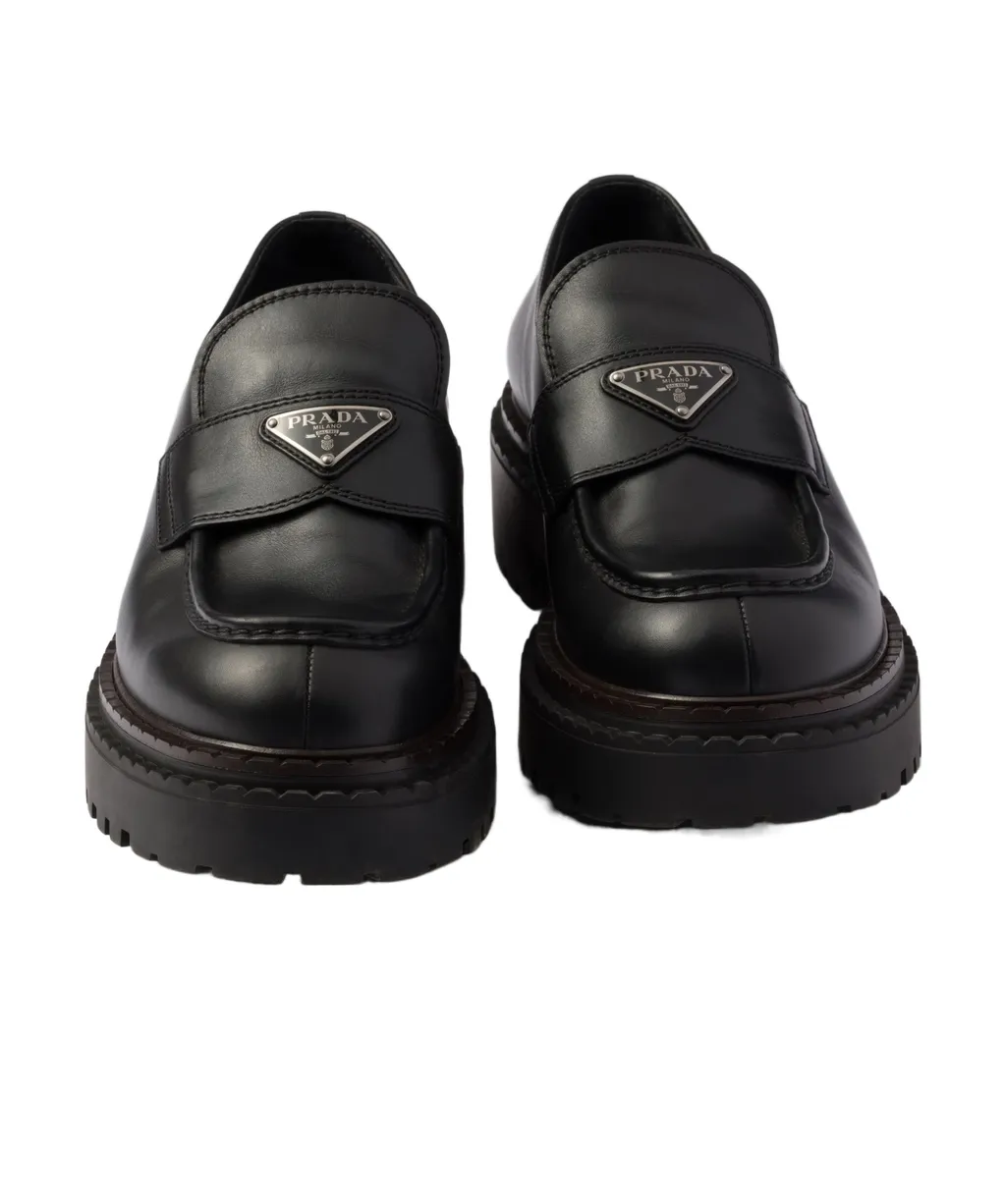 Prada Logo Plaque Slip-On Loafers