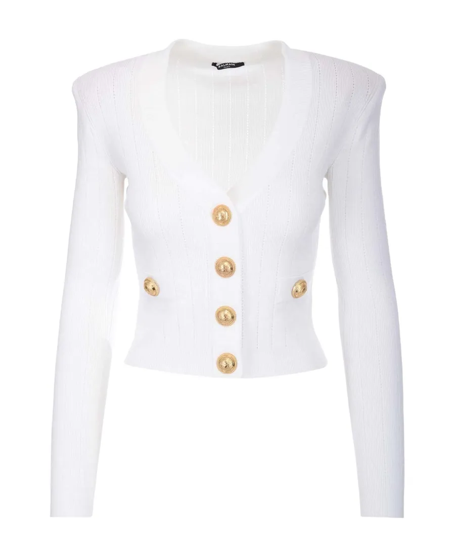 Balmain Button Embellished Ribbed Cardigan