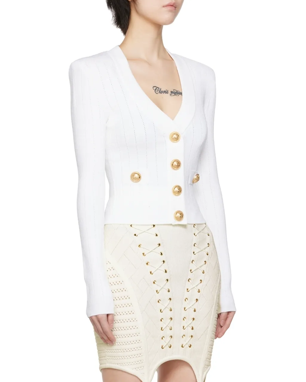 Balmain Button Embellished Ribbed Cardigan