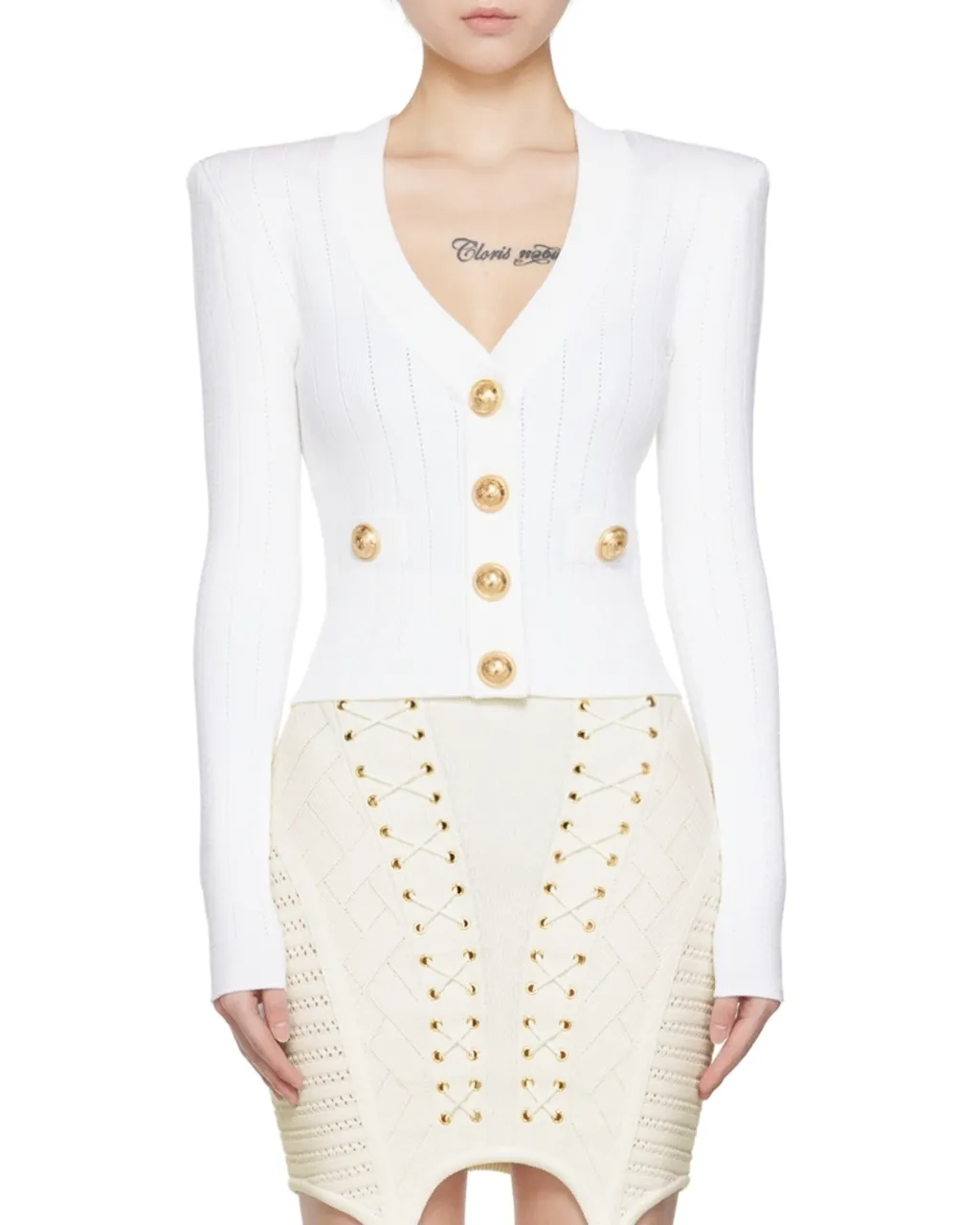 Balmain Button Embellished Ribbed Cardigan