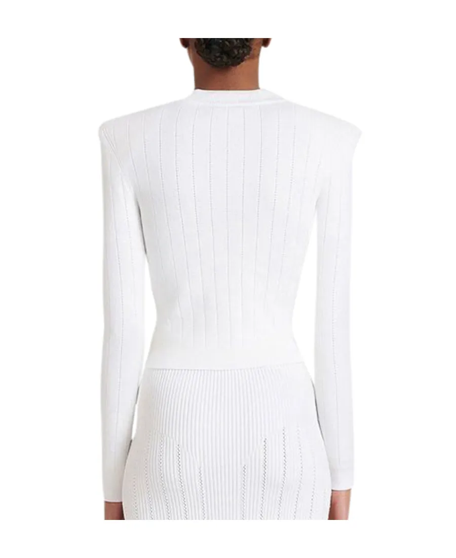 Balmain Button Embellished Ribbed Cardigan