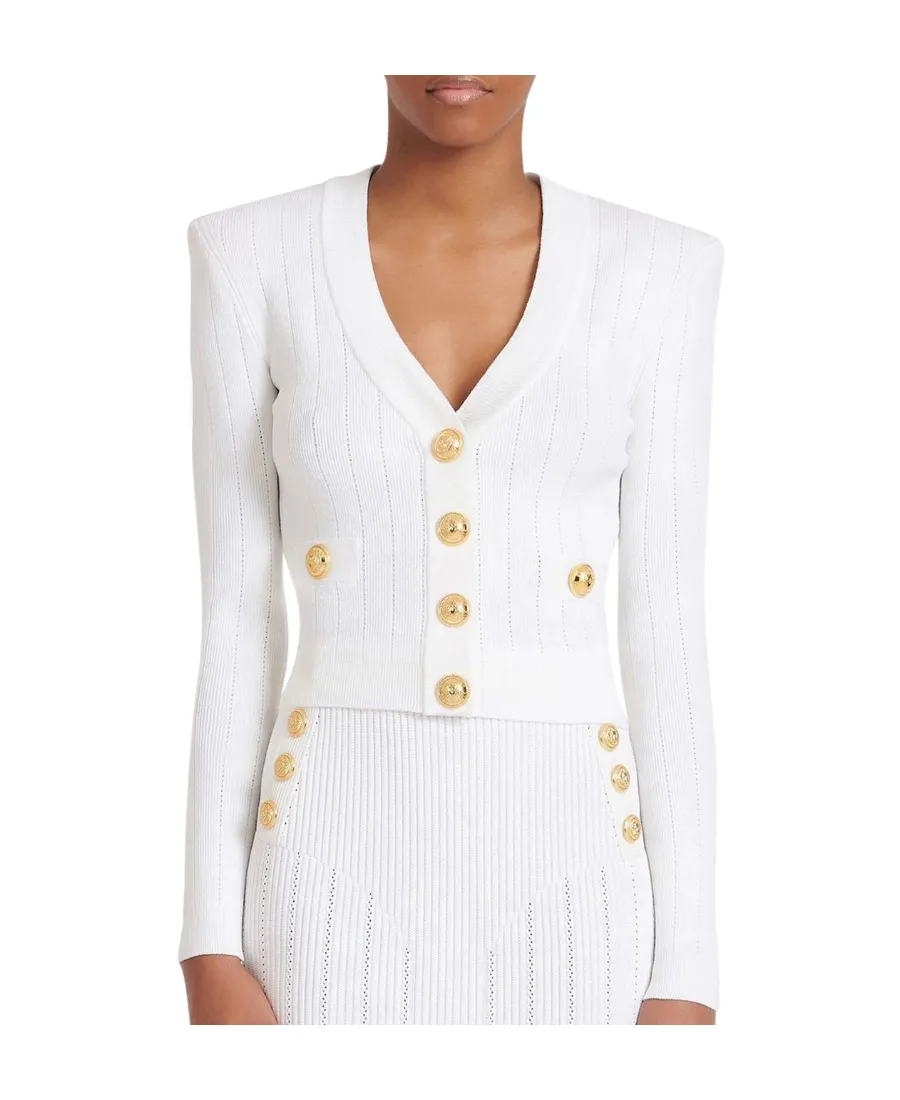 Balmain Button Embellished Ribbed Cardigan