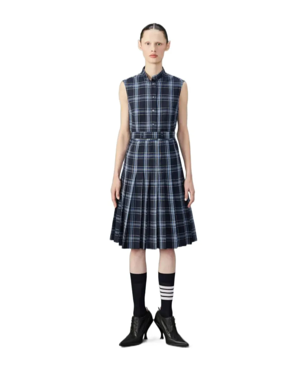 Plaid-Check Pleated Shirtdress