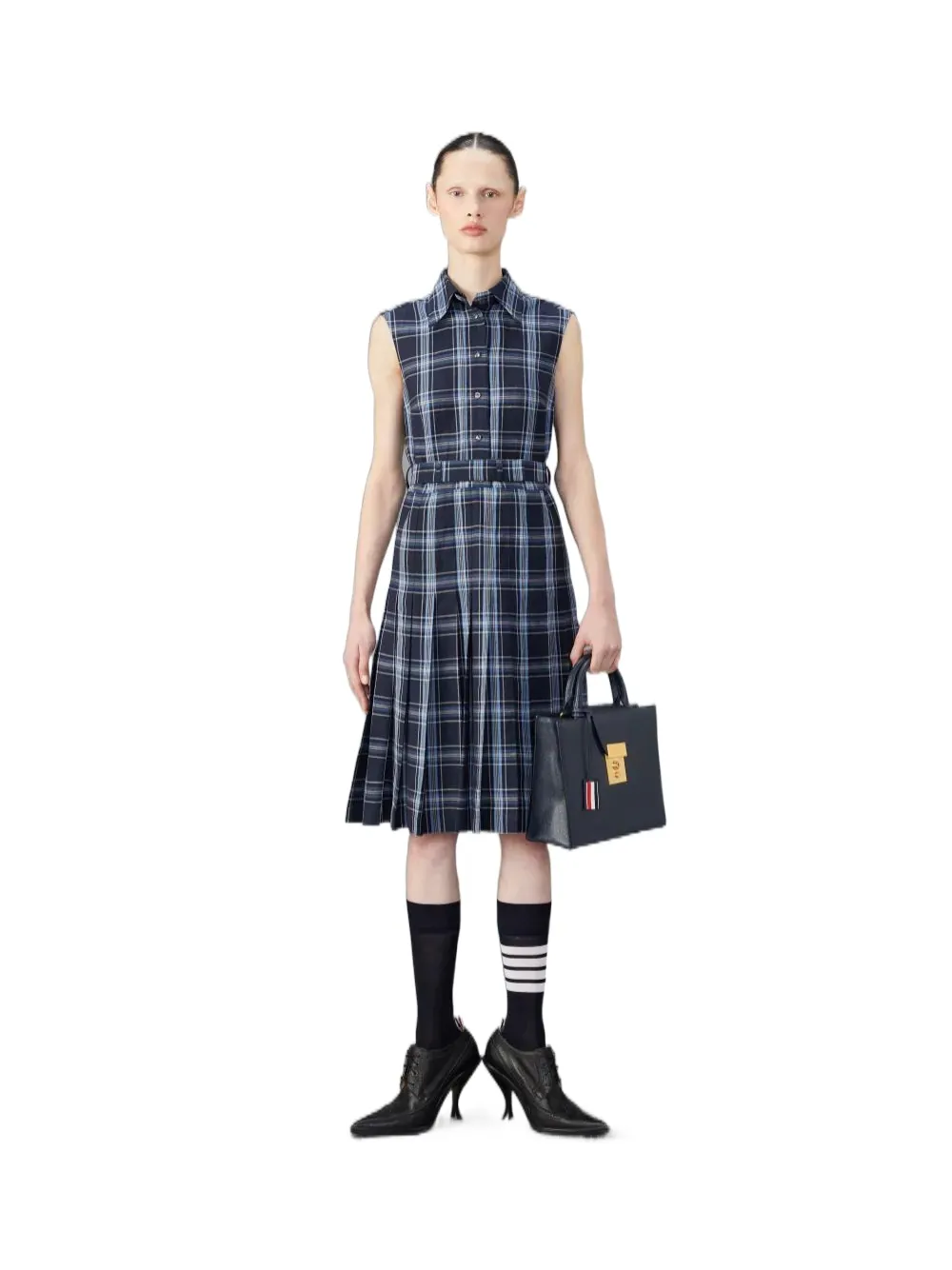 Plaid-Check Pleated Shirtdress