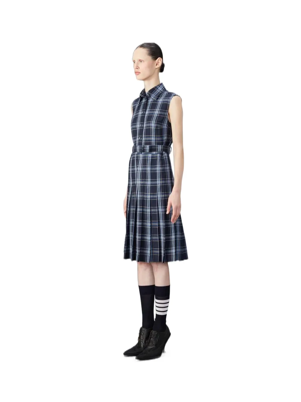Plaid-Check Pleated Shirtdress