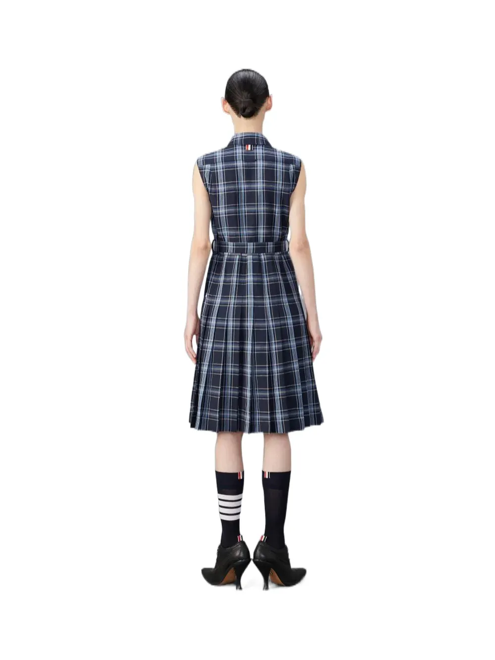 Plaid-Check Pleated Shirtdress