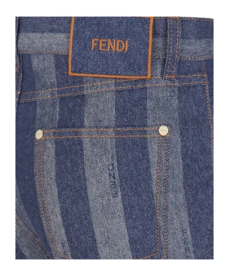 Fendi Logo Patch Striped Jeans