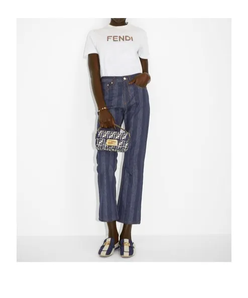 Fendi Logo Patch Striped Jeans